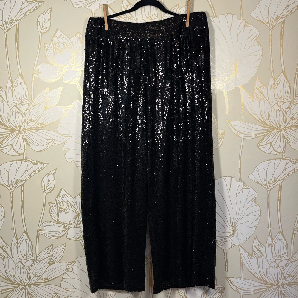 Lane Bryant Black Sequin Evening Wide Leg Pants - Size 16